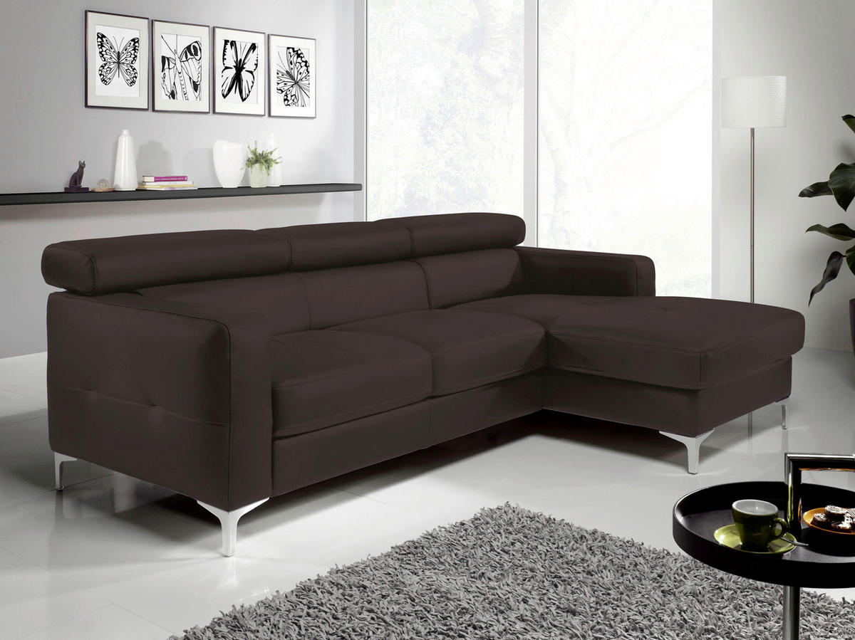 ECKSOFA in Echtleder Dunkelbraun  - Chromfarben/Dunkelbraun, Design, Leder/Metall (226/169cm) - Livetastic