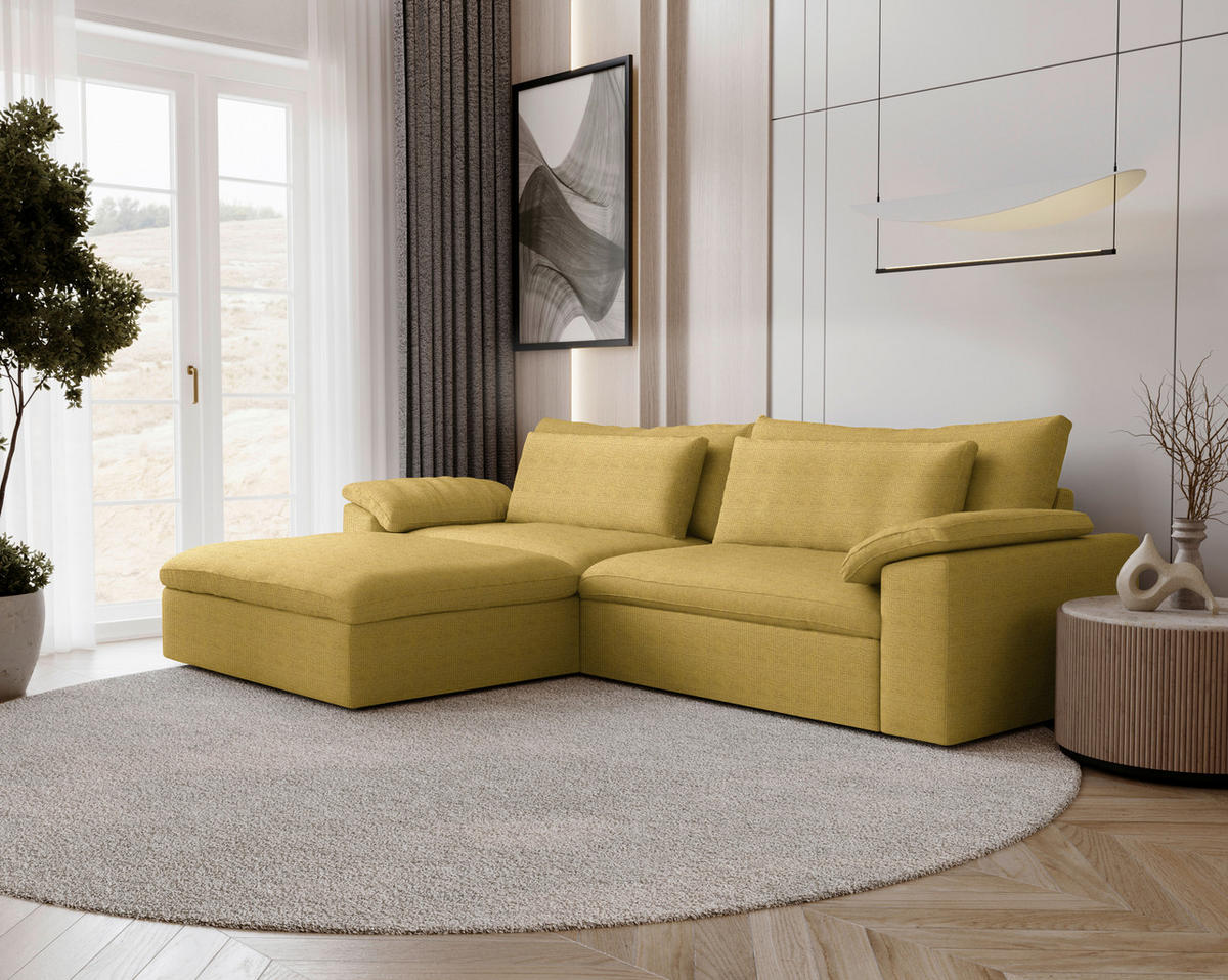 ECKSOFA  Chenille Currygelb  - Currygelb/Schwarz, Modern, Kunststoff/Textil (198/306cm) - Carryhome