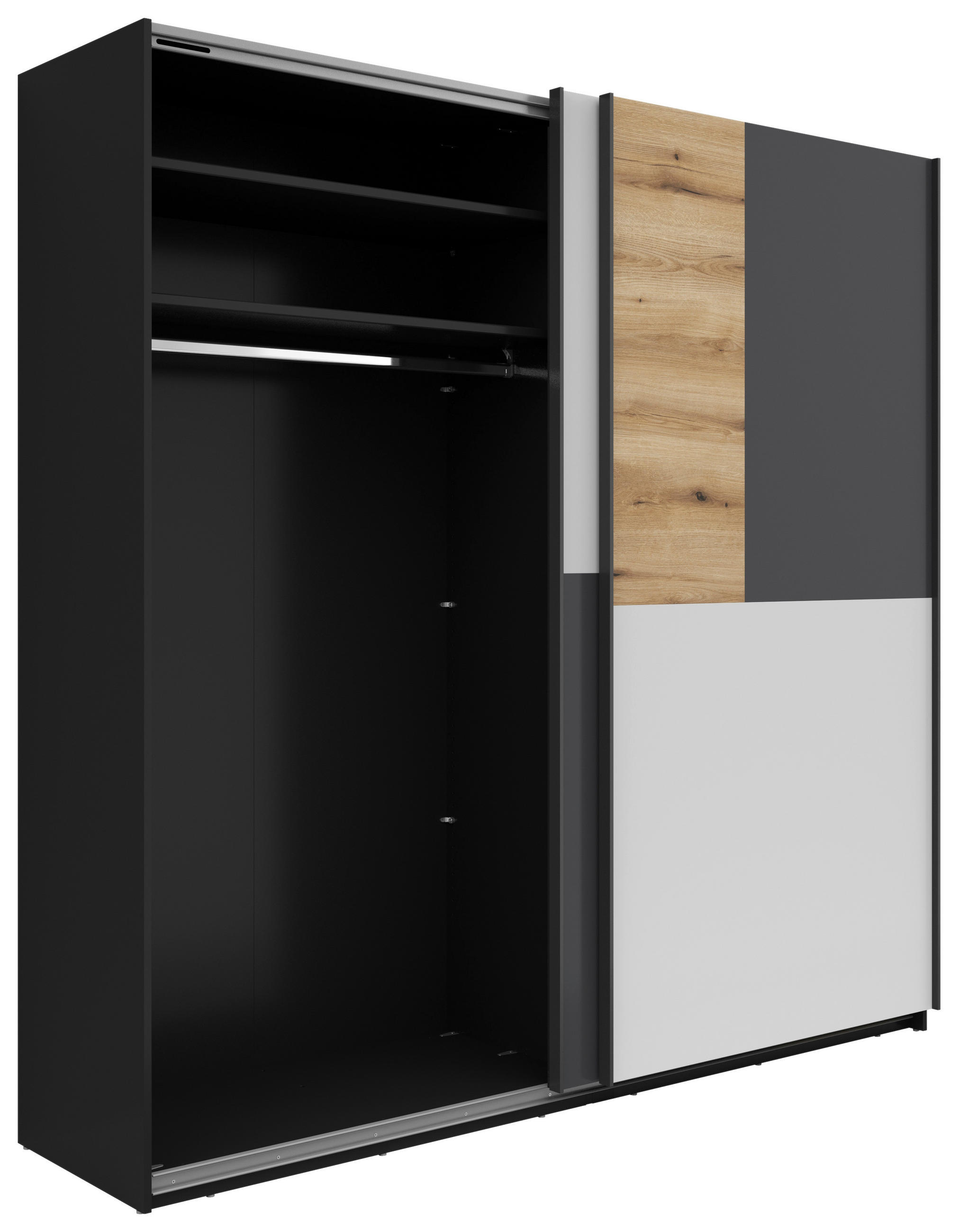 SCHWEBETÜRENSCHRANK 215/218/58 cm 2-türig Anthrazit, Schwarz, Eichefarben, Hellgrau  - Eichefarben/Anthrazit, KONVENTIONELL, Holzwerkstoff/Kunststoff (215/218/58cm) - Boxxx