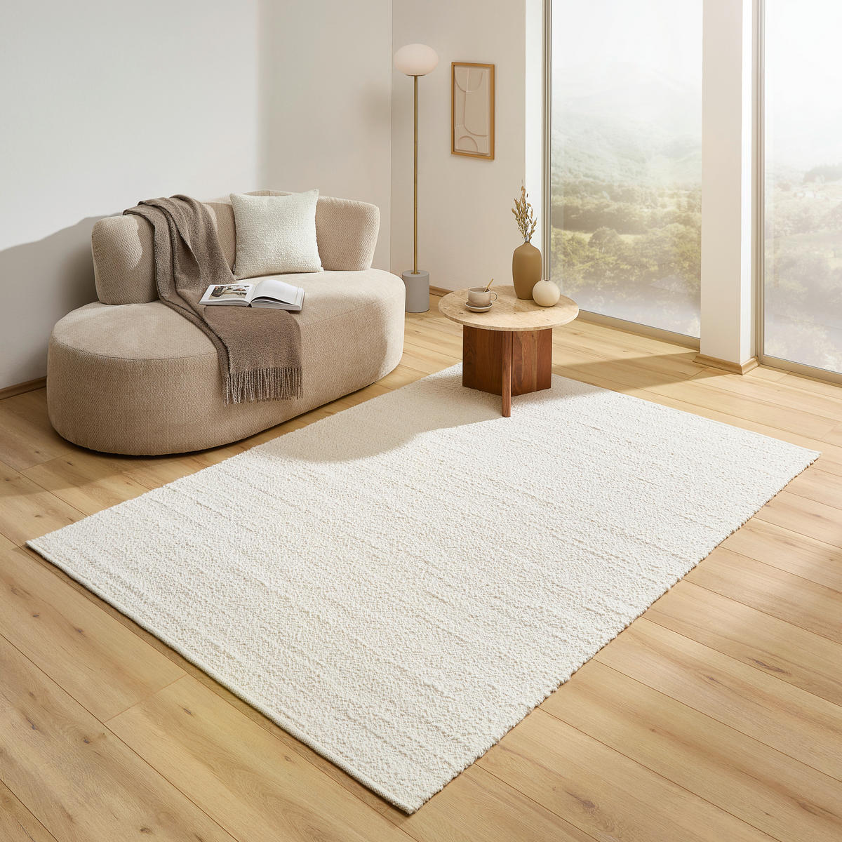 HANDWEBTEPPICH 160/230 cm Weiß rechteckig  - Weiß, Natur, Textil (160/230cm) - Linea Natura