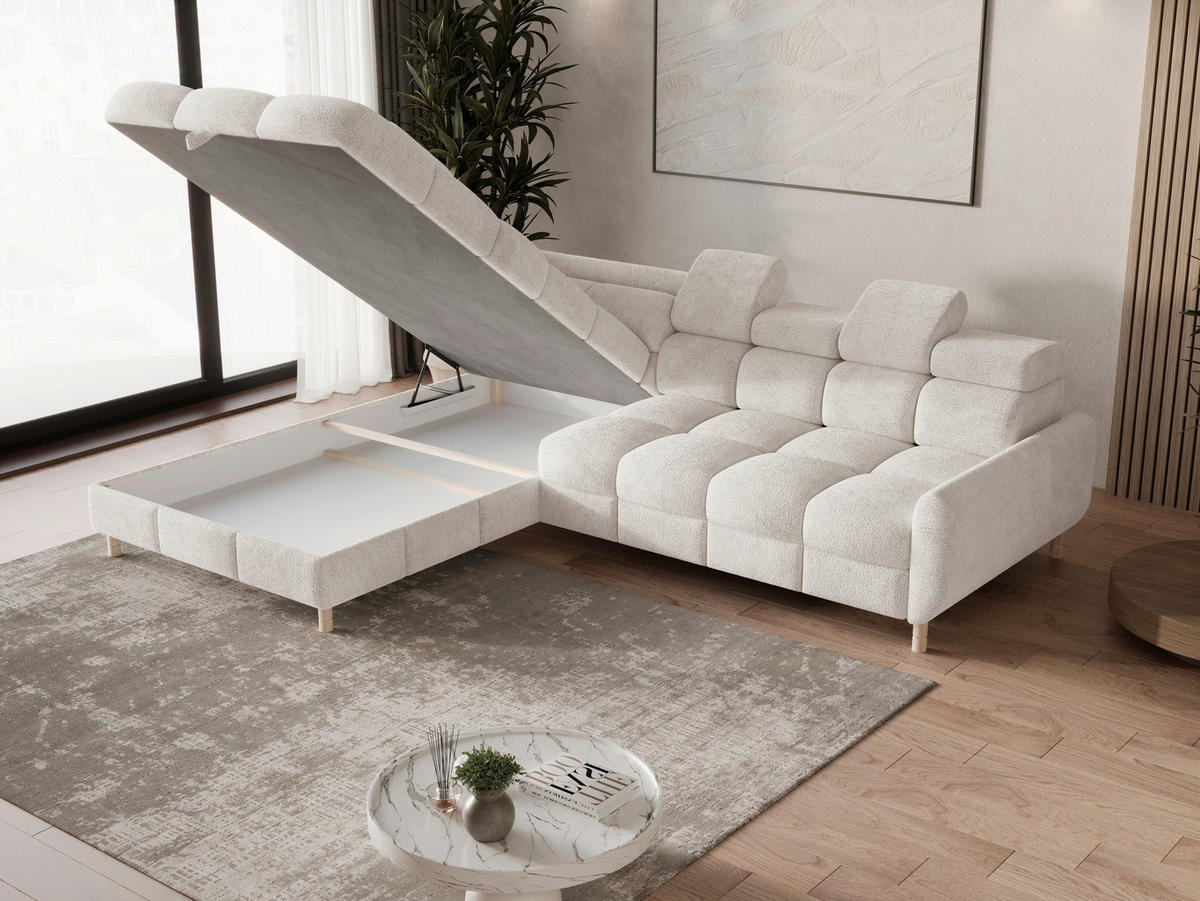 ECKSOFA BUN in Bouclé Weiß  - Elfenbein/Weiß, Design, Holz/Textil (209/276cm) - MID.YOU