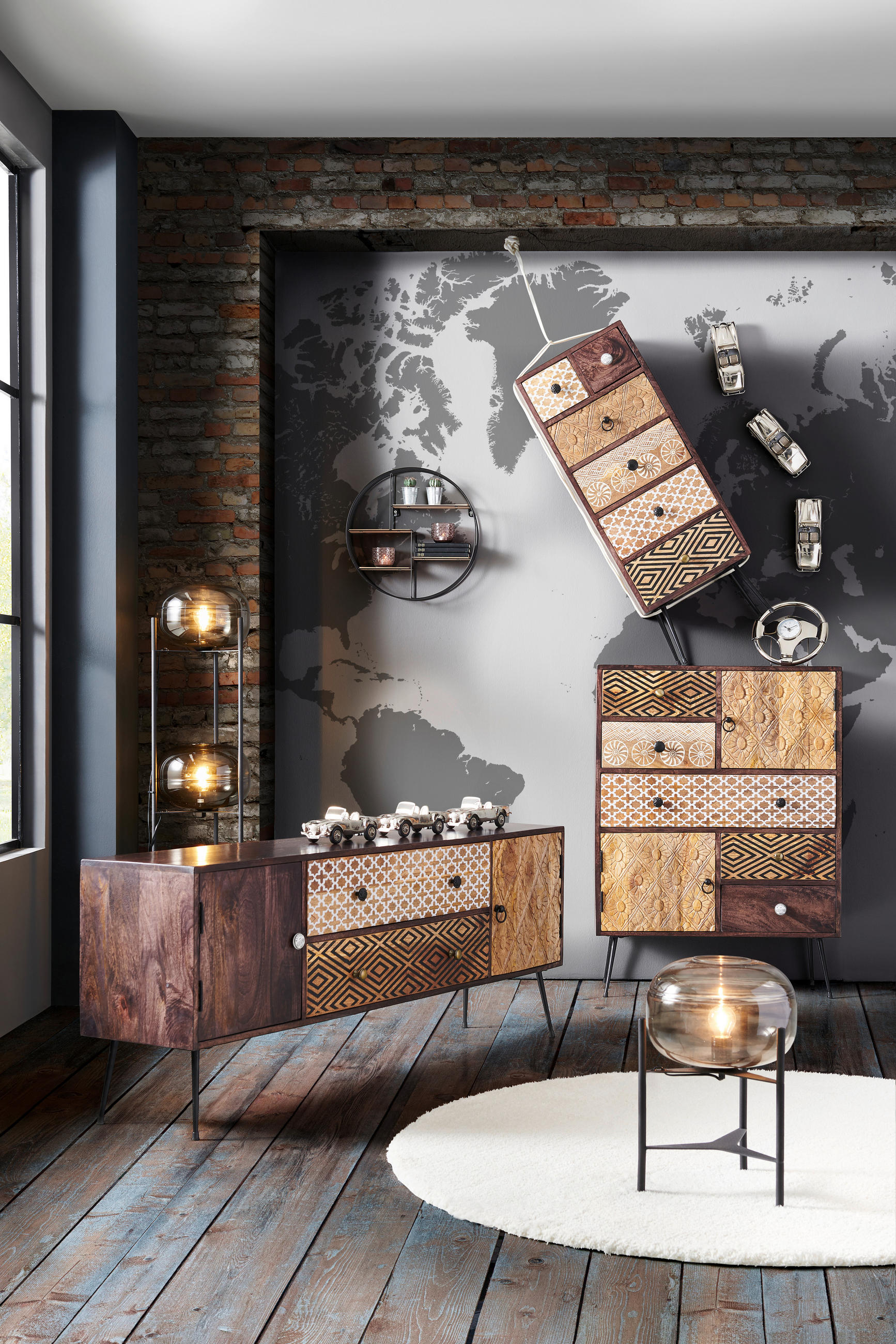 KOMMODE 80/108/35 cm in Multicolor, Dunkelbraun - Weiss/Dunkelbraun, Lifestyle, Holz/Metall (80/108/35cm) - Landscape