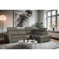 ECKSOFA  in Lederlook Echtleder Schlammfarben  - Schlammfarben/Silberfarben, Leder/Holz (262/211cm) - Celina Home