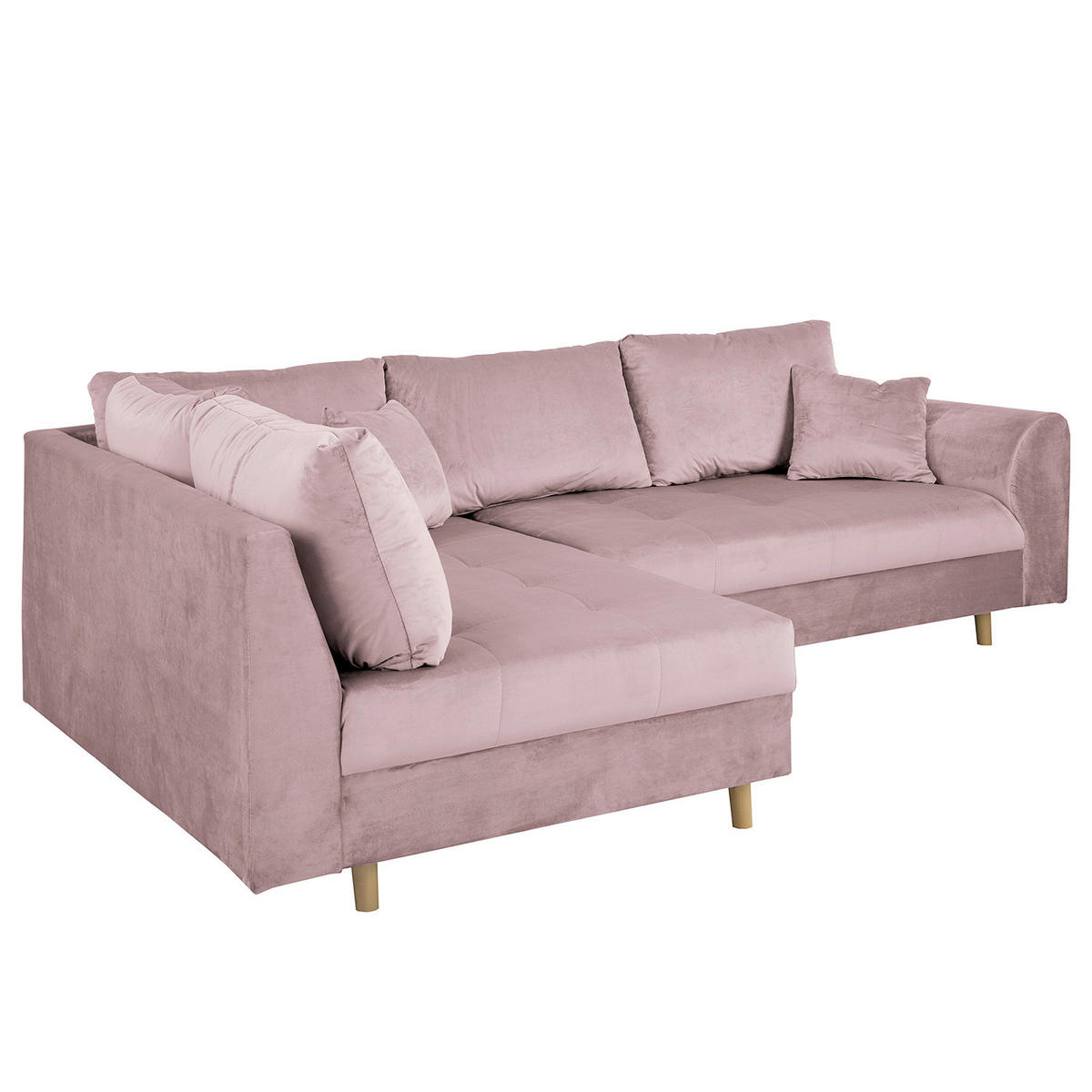 ECKSOFA Ariella in Samt Rosa  161/231 cm  - Naturfarben/Rosa, Design, Holz/Textil (161/231cm) - Livetastic
