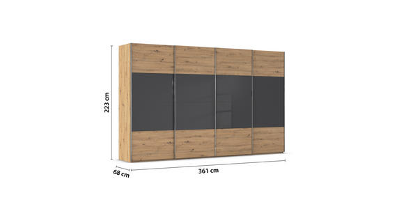 SCHWEBETÜRENSCHRANK  in Schwarz, Eiche Artisan  - Chromfarben/Schwarz, KONVENTIONELL, Glas/Holzwerkstoff (361/223/68cm) - Novel