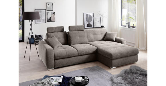 ECKSOFA in Mikrofaser Braun  - Chromfarben/Braun, MODERN, Kunststoff/Textil (276/193cm) - Hom`in