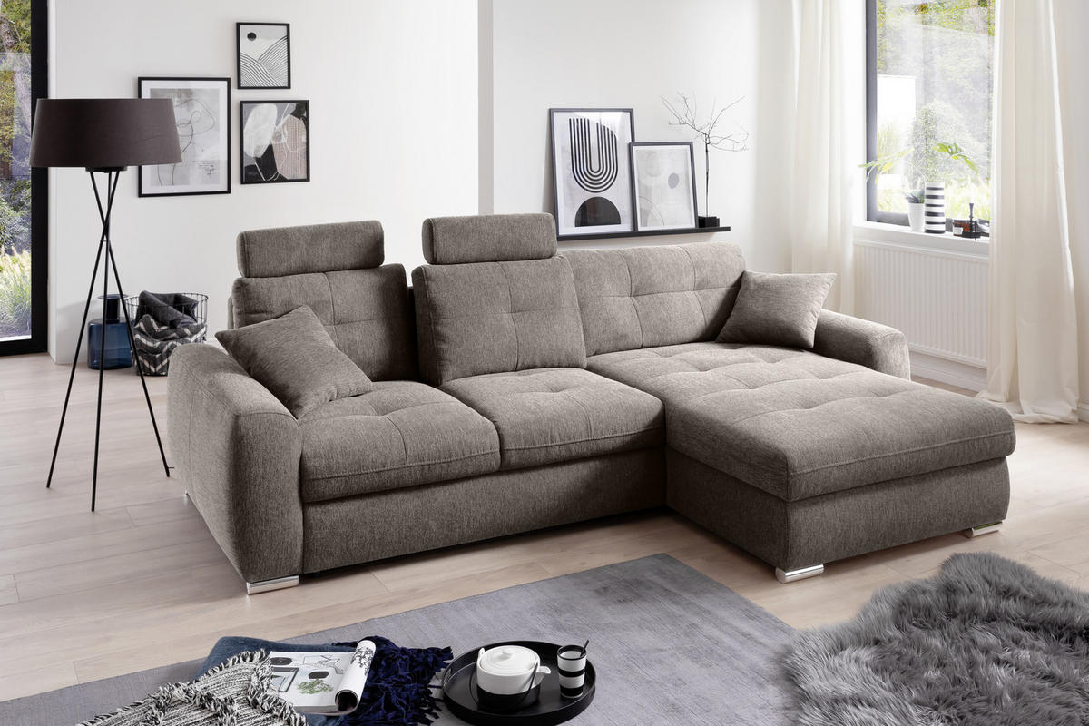 ECKSOFA in Mikrofaser Braun  276/193 cm  - Chromfarben/Braun, MODERN, Kunststoff/Textil (276/193cm) - Hom`in