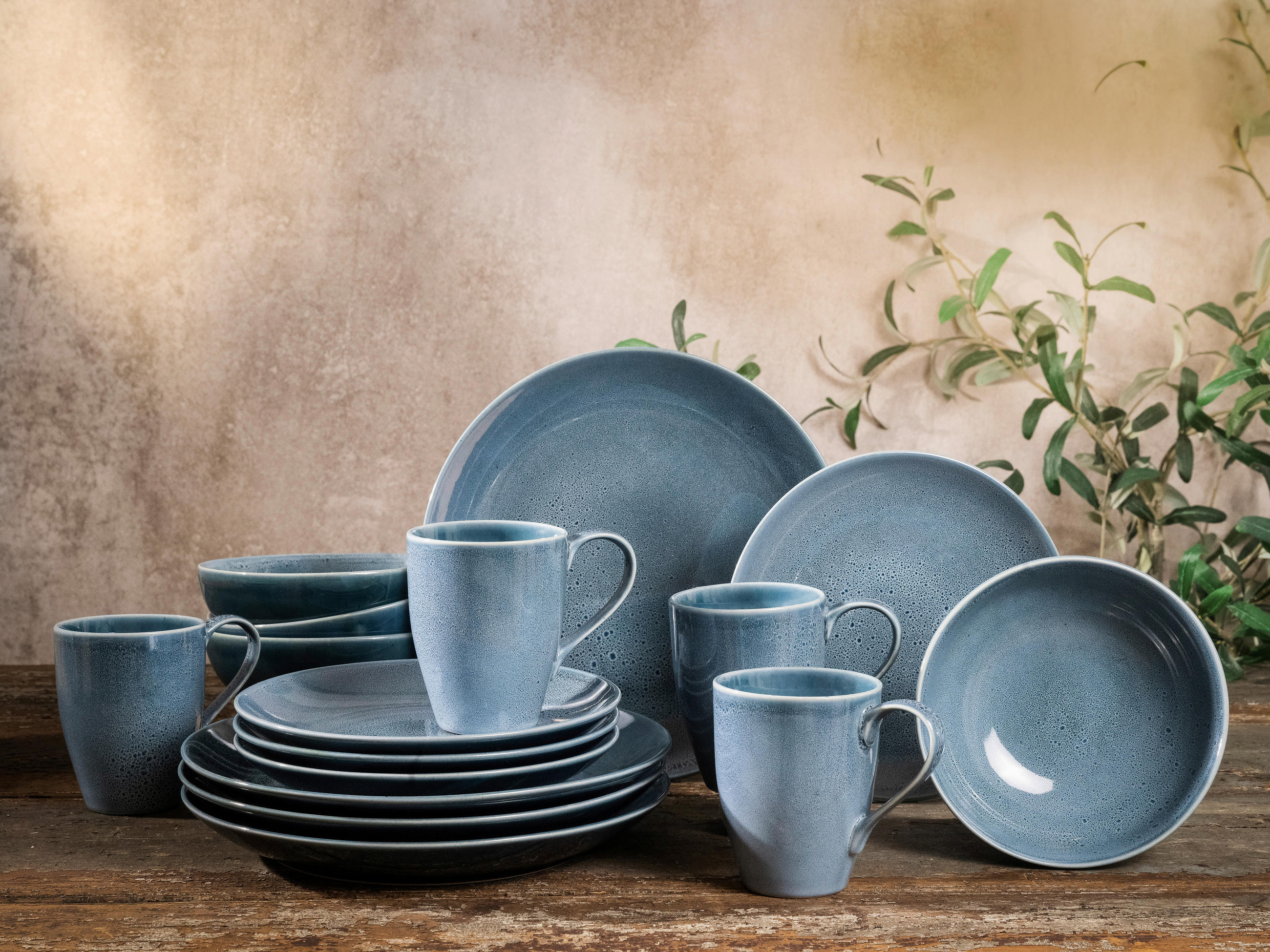 KOMBISERVICE Blau 16-teilig 4 Personen  - Blau, Keramik - Creatable