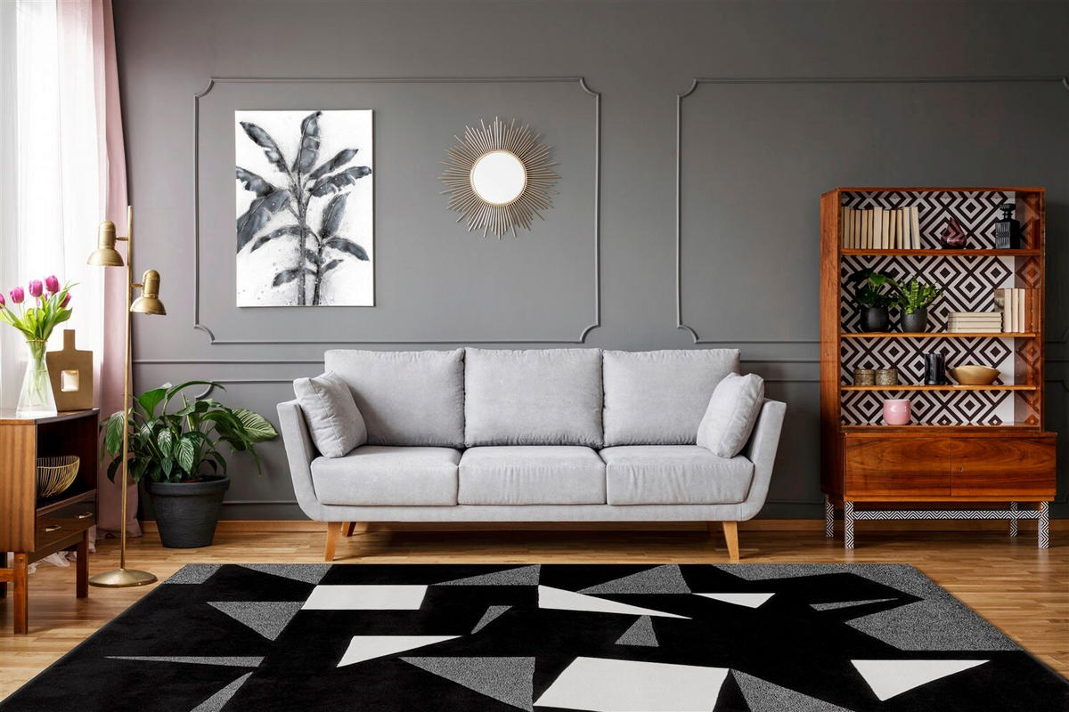 FLACHWEBETEPPICH  Wohnzimmer 140/200 cm Schwarz, Weiß rechteckig  - Schwarz/Weiß, Basics, Textil (140/200cm) - Kayoom