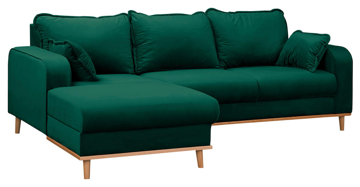 ECKSOFA in Mikrofaser Grün  150/230 cm  - Wengefarben/Grün, Design, Holz/Textil (150/230cm) - Livetastic