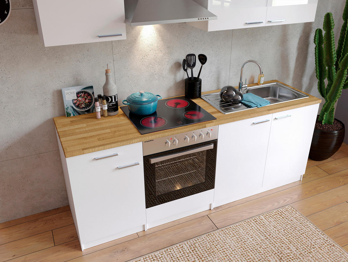 MODULKÖK 210 cm   i vit  - stålfärgad/vit, Basics, metall/trämaterial (210cm) - Respekta
