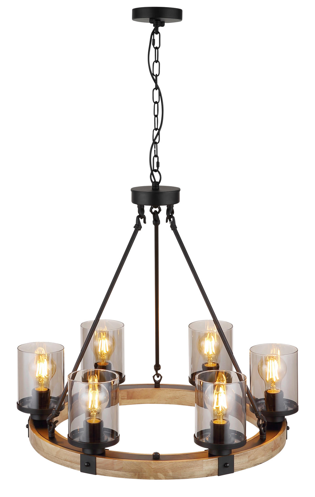 HÄNGELEUCHTE Lila 59/98 cm   - Dunkelbraun/Schwarz, Natur, Glas/Holz (59/98cm) - Globo