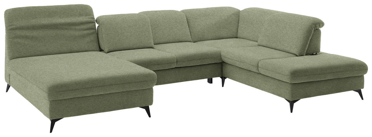 WOHNLANDSCHAFT  in Chenille Olivgrün  - Schwarz/Olivgrün, Design, Textil/Metall (198/369/255cm) - Beldomo Style