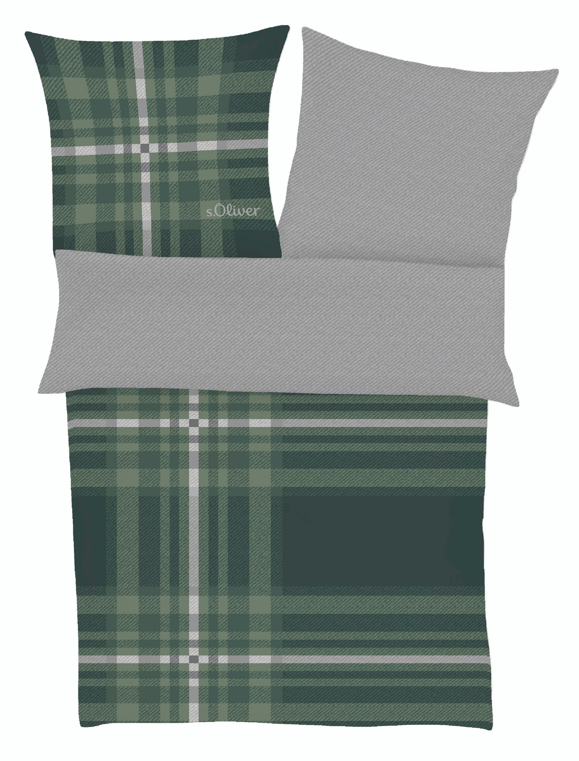 WENDEBETTWÄSCHE 2-teilig Makosatin 140/200 cm  - Grau/Grün, Basics, Textil (140/200cm) - S. Oliver