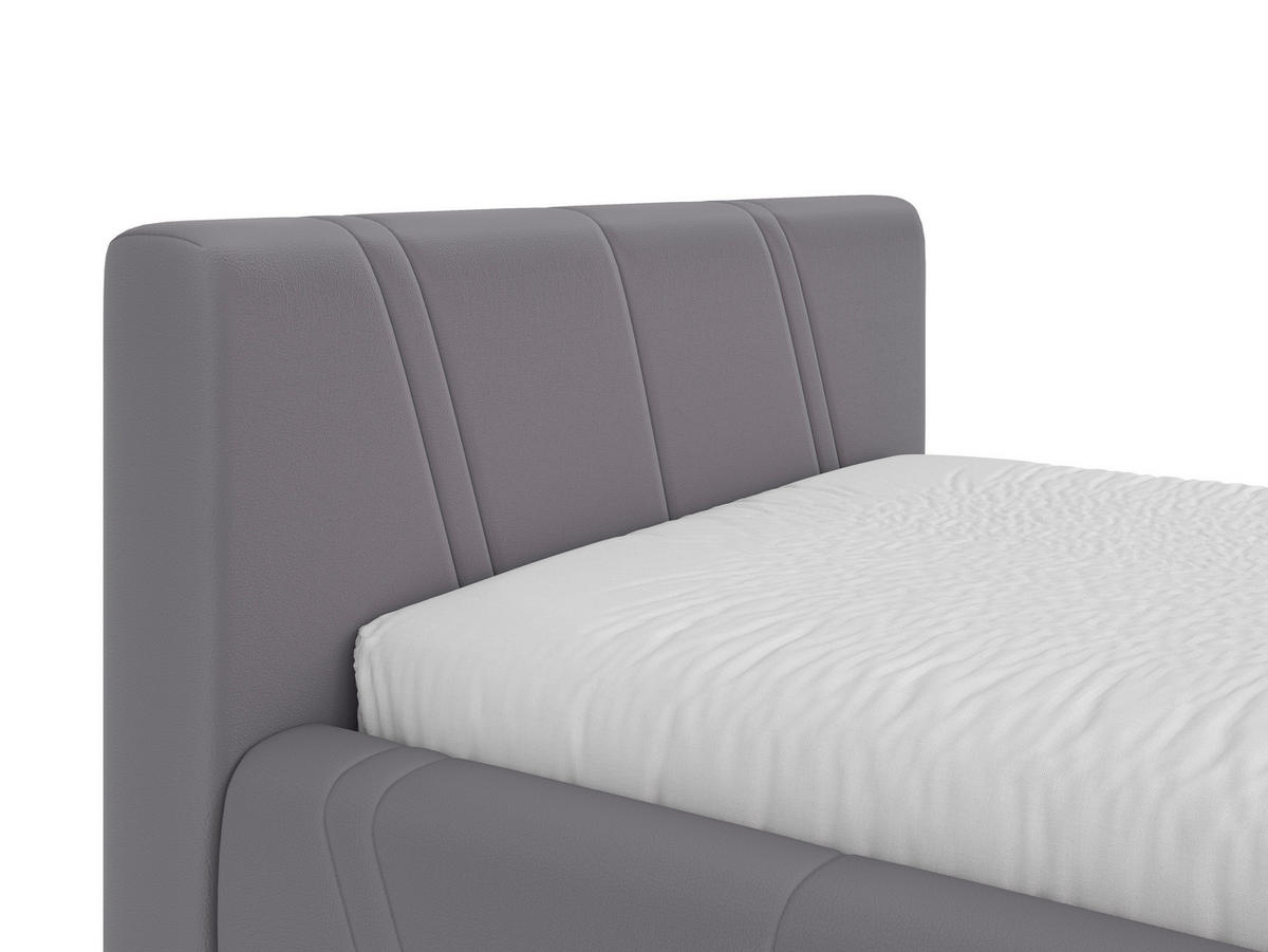 POLSTERBETT 140/200 cm,  in Hellgrau, gepolstertes Kopfteil, Lattenrost, Bettkasten,  - Hellgrau/Schwarz, Design, Holz/Kunststoff (140/200cm) - Chameo