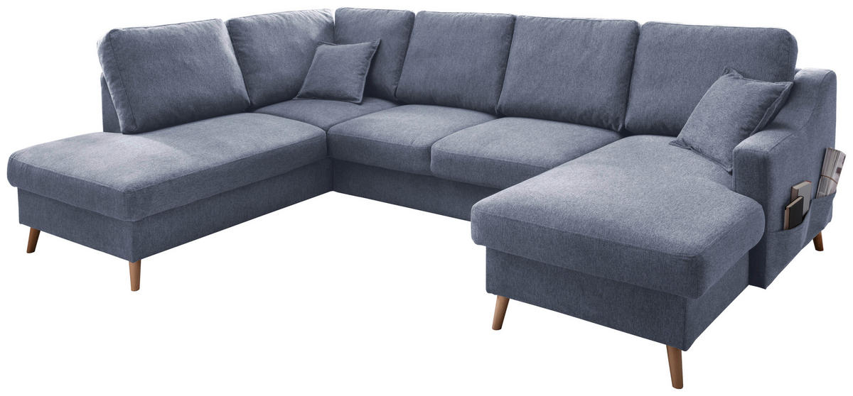 WOHNLANDSCHAFT Blau Struktur  - Blau/Naturfarben, KONVENTIONELL, Holz/Textil (200/301/150cm) - P & B