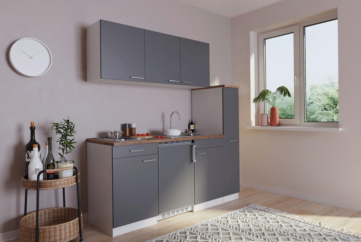 KÜCHENBLOCK 180 cm   in Grau  - Weiss/Nussbaumfarben, Basics, Holzwerkstoff/Kunststoff (180cm) - Respekta