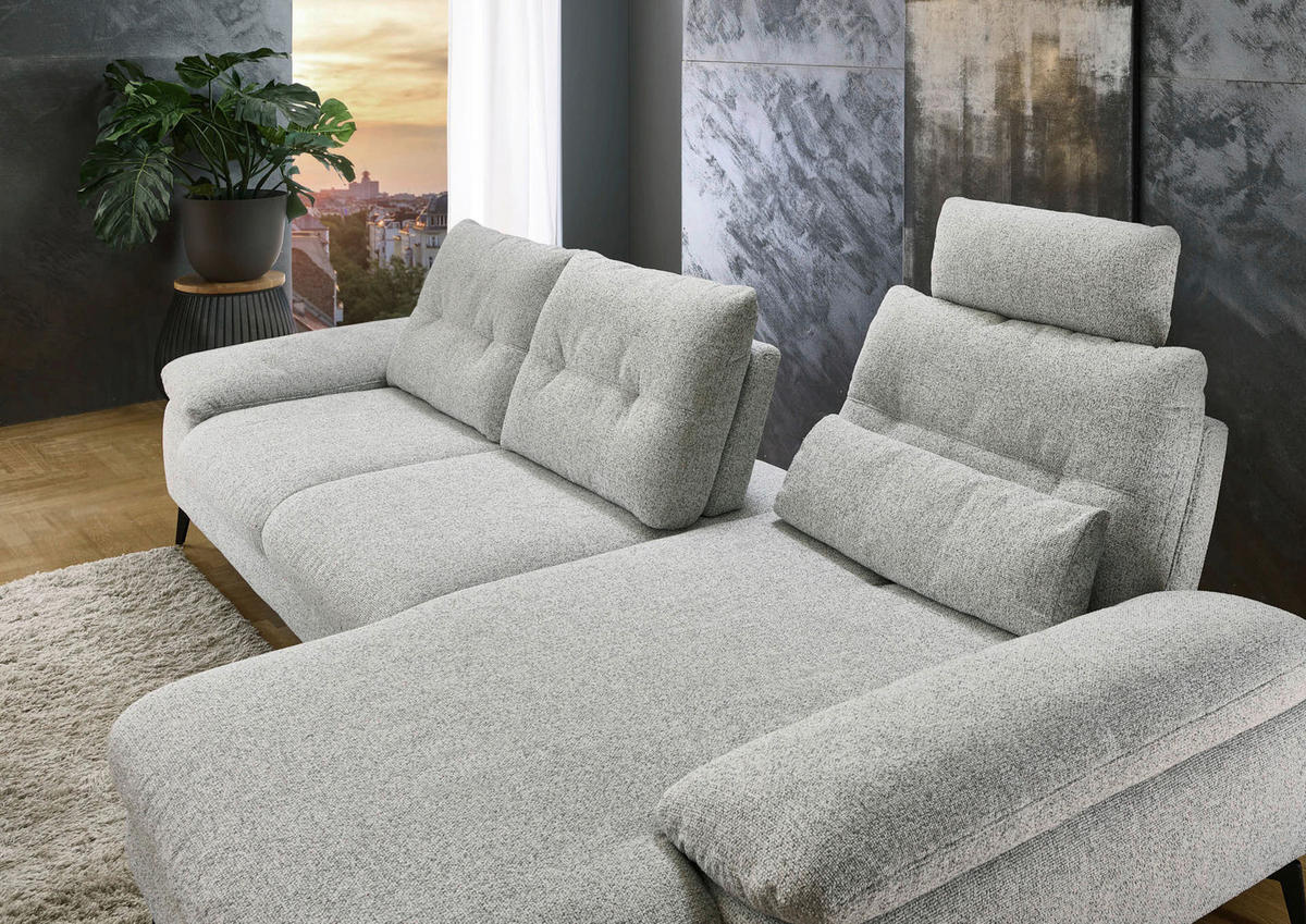 ECKSOFA Hellgrau Flachgewebe  - Hellgrau/Schwarz, Design, Textil/Metall (303/168cm) - Valdera