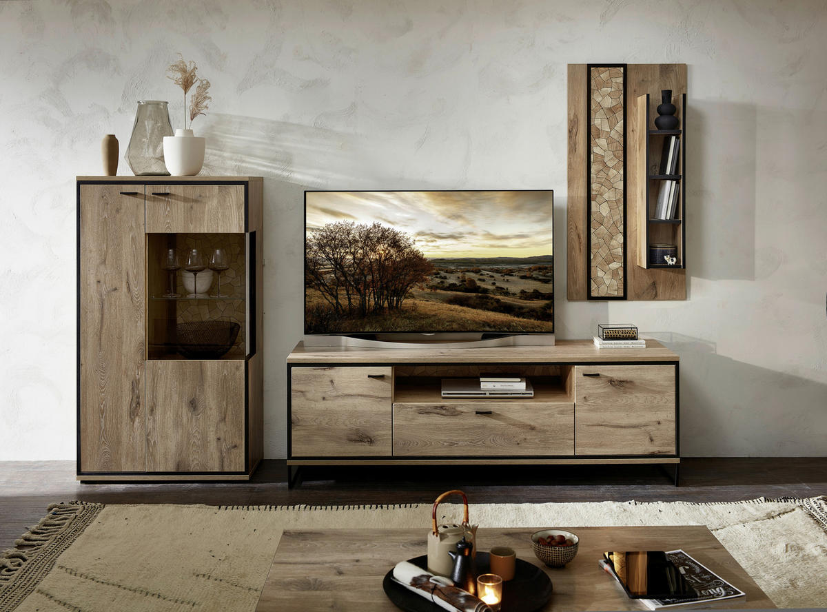 TV-ELEMENT  in 180/61/49 cm  - Eichefarben/Schwarz, Konventionell, Holzwerkstoff/Metall (180/61/49cm) - Livetastic