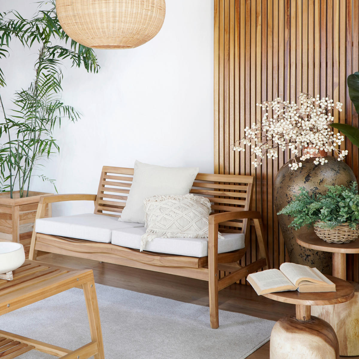 LOUNGEGARNITUR Teakholz Hartholz  - Beige/Naturfarben, Natur, Holz/Textil (138/73/71cm) - Ambia Garden