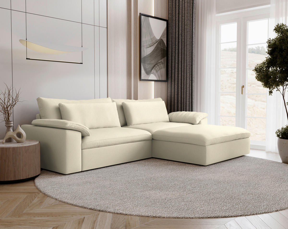 ECKSOFA  Chenille Naturfarben  - Schwarz/Naturfarben, Modern, Kunststoff/Textil (306/198cm) - Carryhome