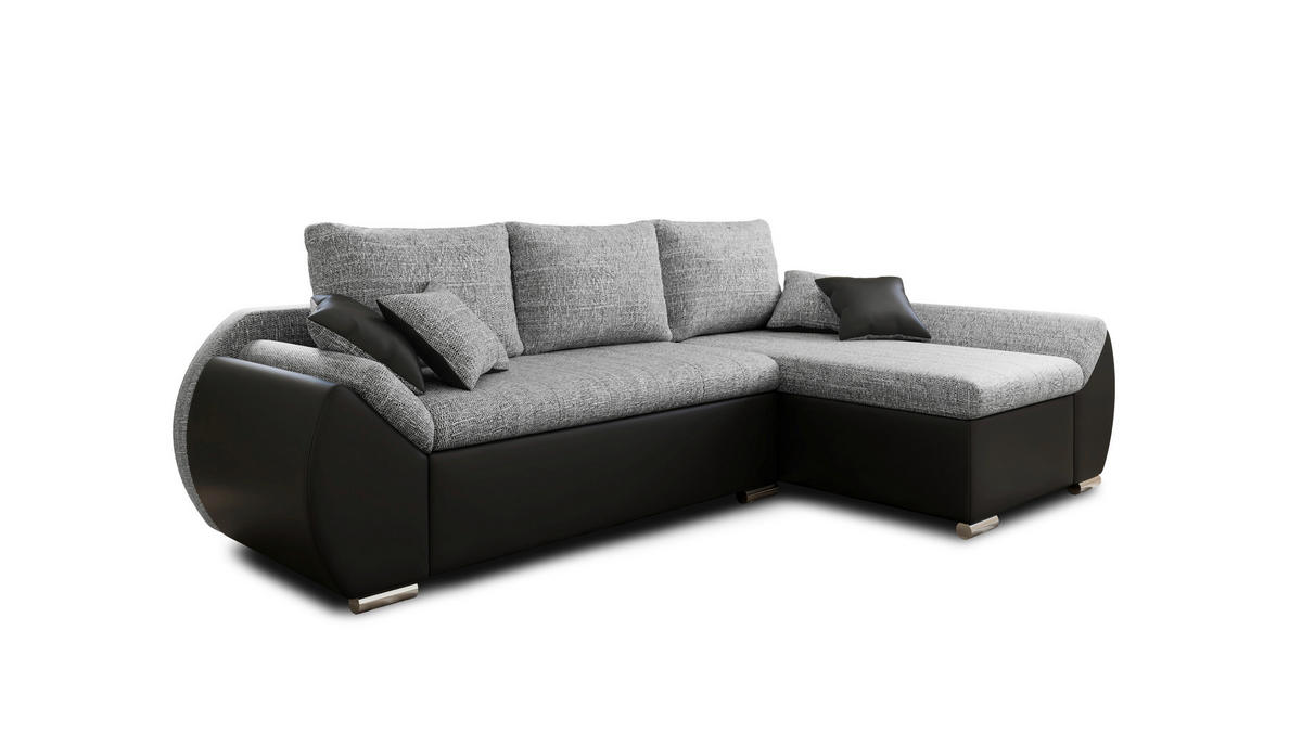 ECKSOFA  AURO Grau, Schwarz  - Silberfarben/Schwarz, Design, Kunststoff/Textil (275/155cm) - MID.YOU