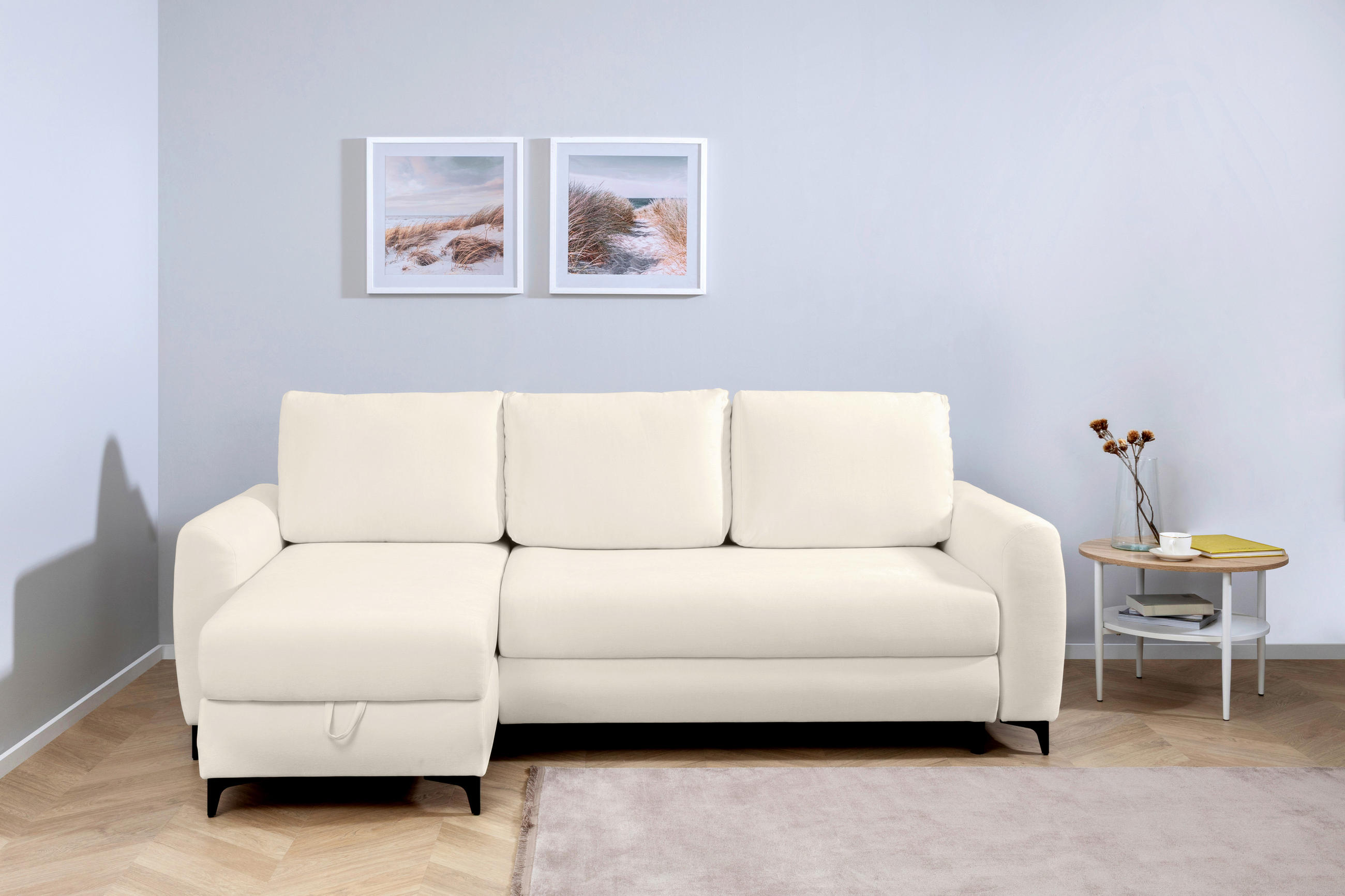 ECKSOFA Moli Creme Bouclé  - Creme/Schwarz, Design, Textil/Metall (236/148cm) - MID.YOU