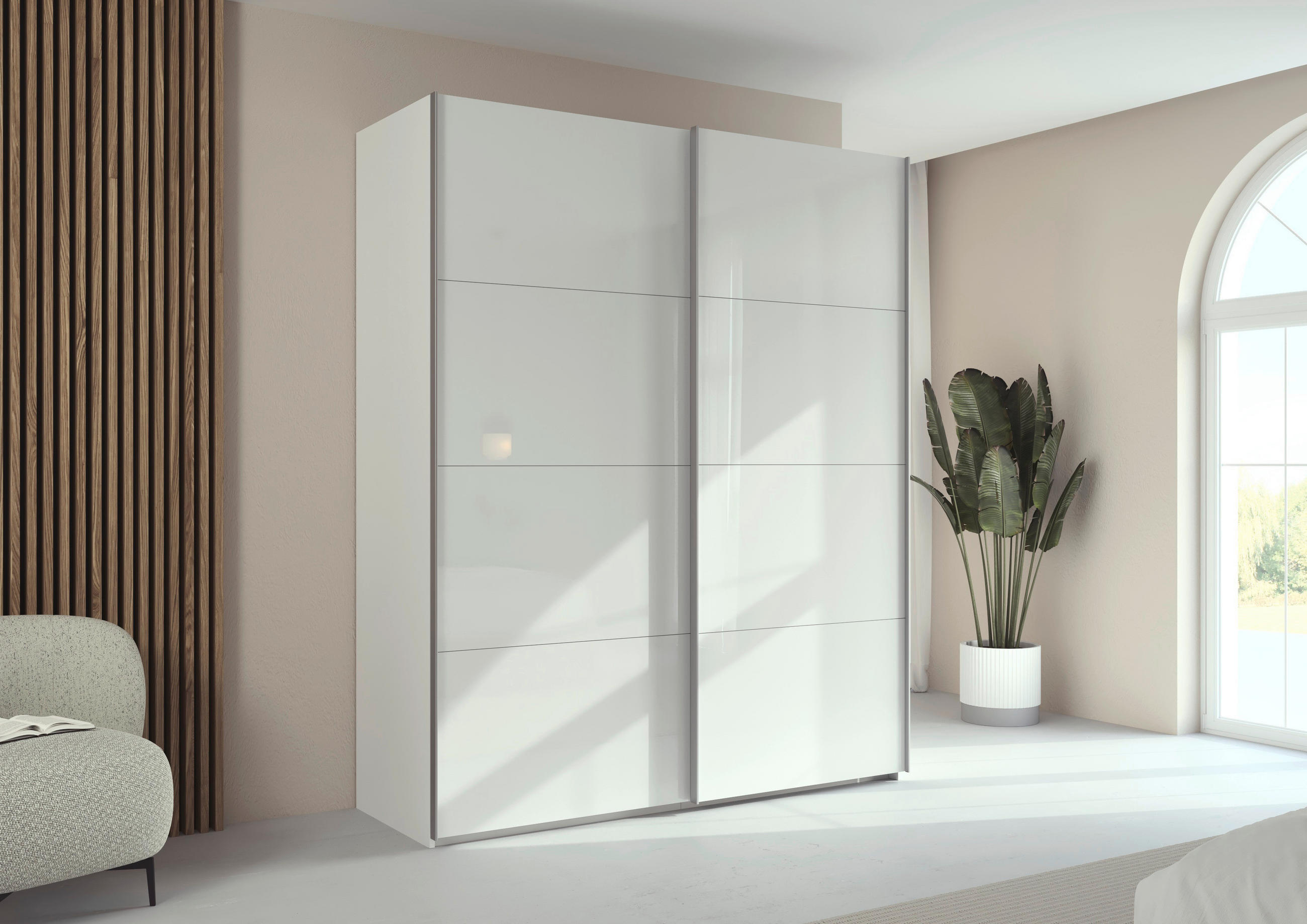 SCHWEBETÜRENSCHRANK 181/223/68 cm 2-türig Weiß  - Alufarben/Weiß, Design, Glas/Holzwerkstoff (181/223/68cm) - Xora