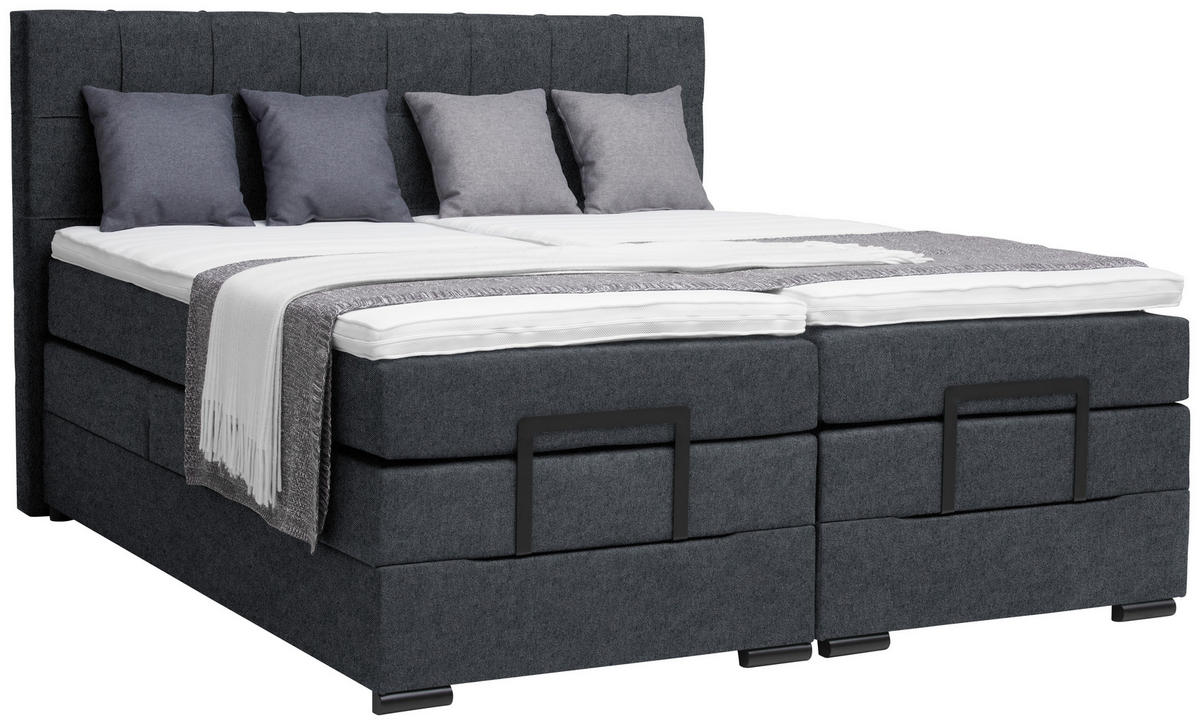 BOXSPRINGBETT 180/200 cm  in Dunkelgrau  - Dunkelgrau/Schwarz, KONVENTIONELL, Holz/Holzwerkstoff (180/200cm) - Moderano
