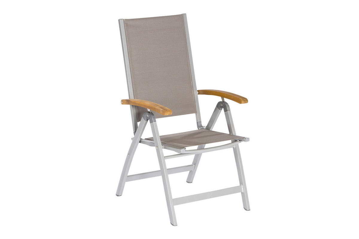 GARTENKLAPPSESSEL in Holz, Metall, Textil Grau, Akaziefarben  - Silberfarben/Akaziefarben, ROMANTIK / LANDHAUS, Holz/Textil (58,5/110,5/65cm) - Gardenson