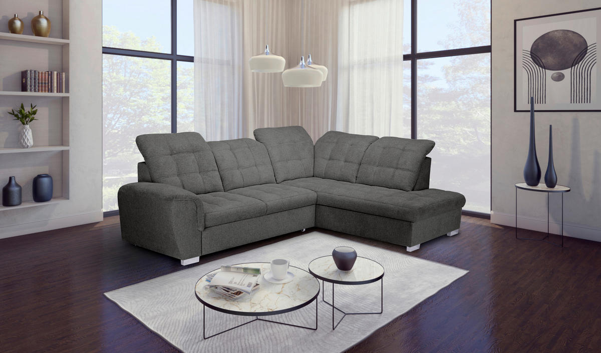 ECKSOFA Graubraun Chenille  - Chromfarben/Graubraun, KONVENTIONELL, Kunststoff/Textil (260/205cm) - Carryhome