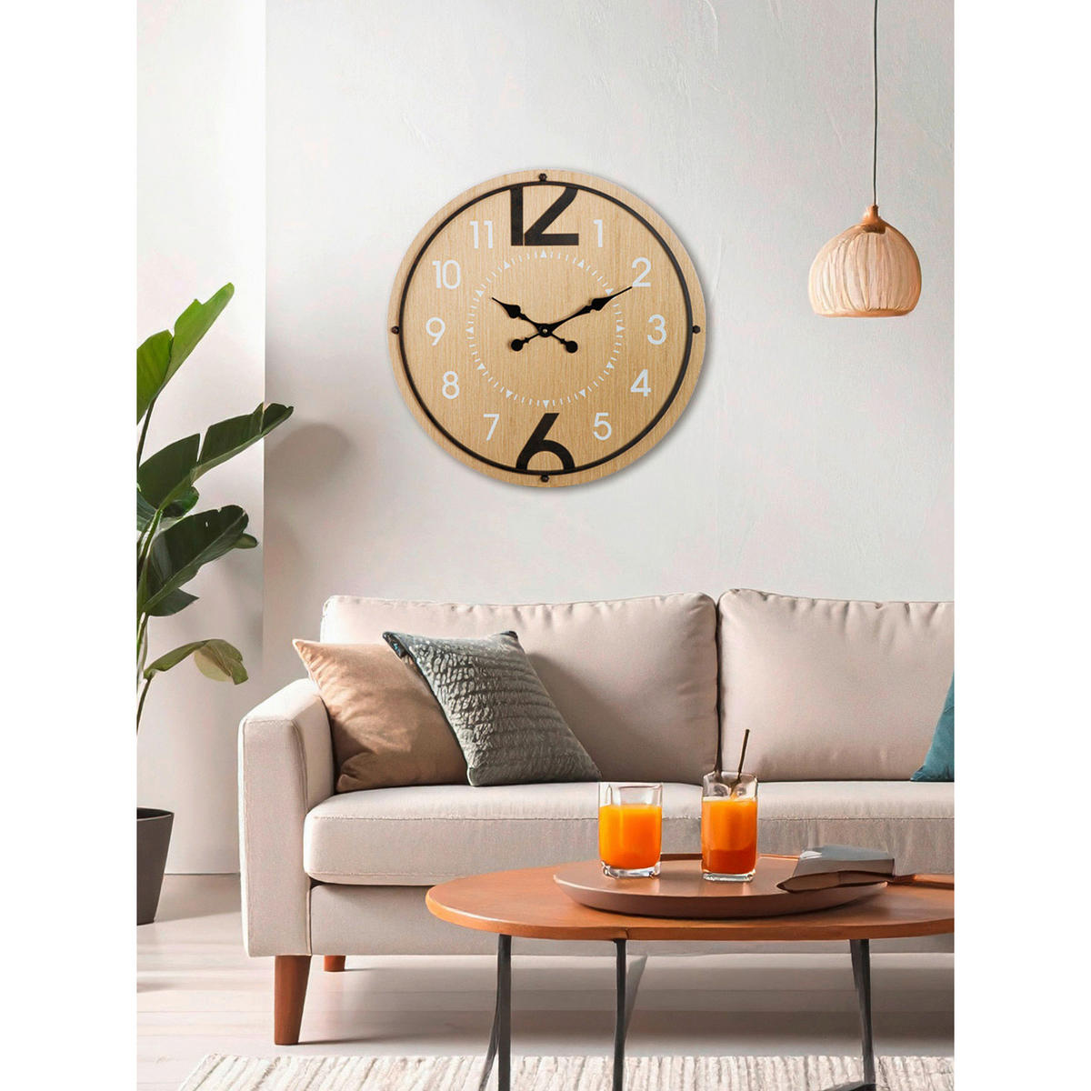 WANDUHR JONESTOWN Schwarz, Weiß, Hellbraun  - Hellbraun/Schwarz, Basics, Holzwerkstoff/Metall (60/4cm)