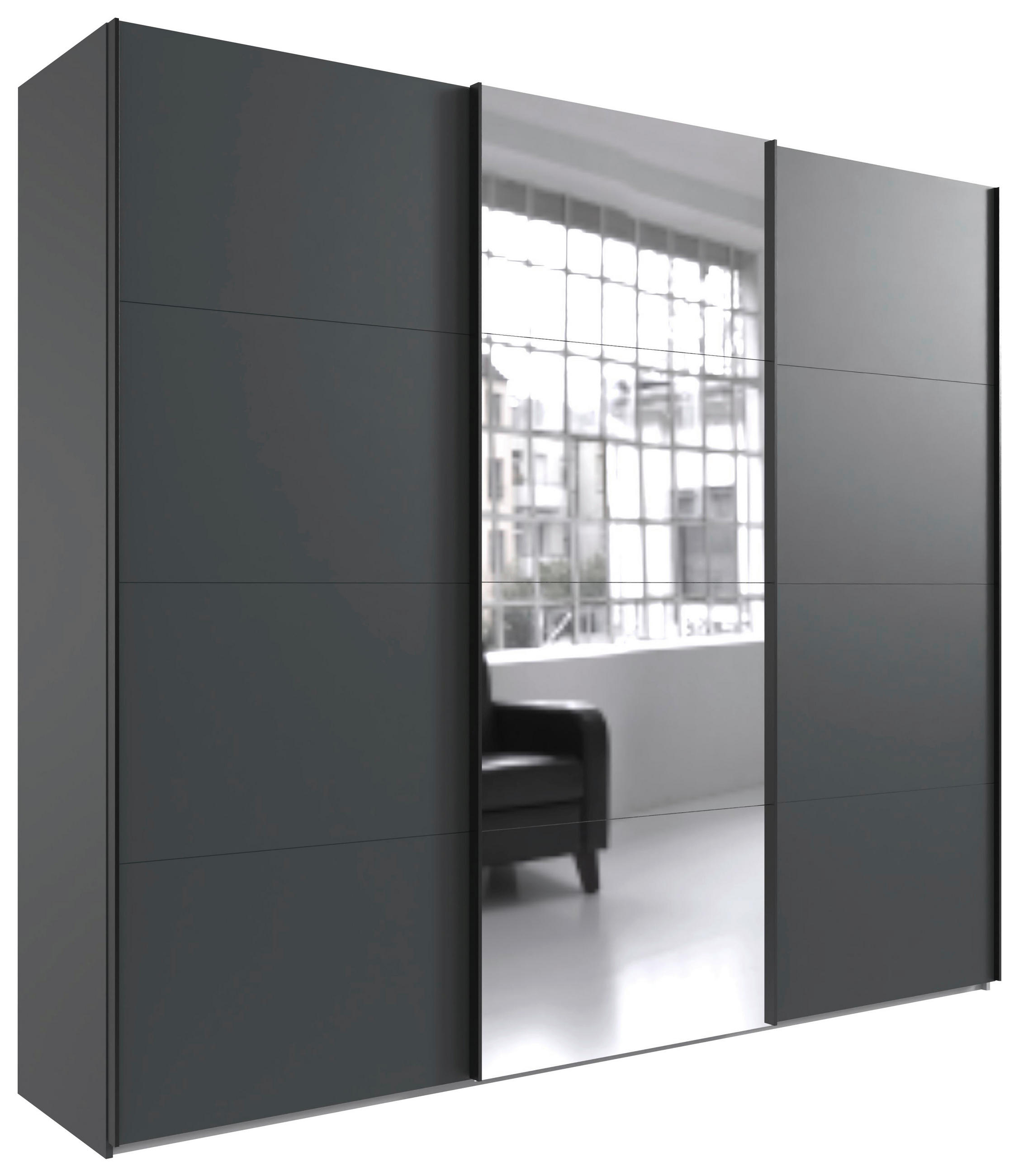 SCHWEBETÜRENSCHRANK Graphitfarben  - Schwarz/Graphitfarben, Konventionell, Glas/Holzwerkstoff (313/236/65cm) - Carryhome