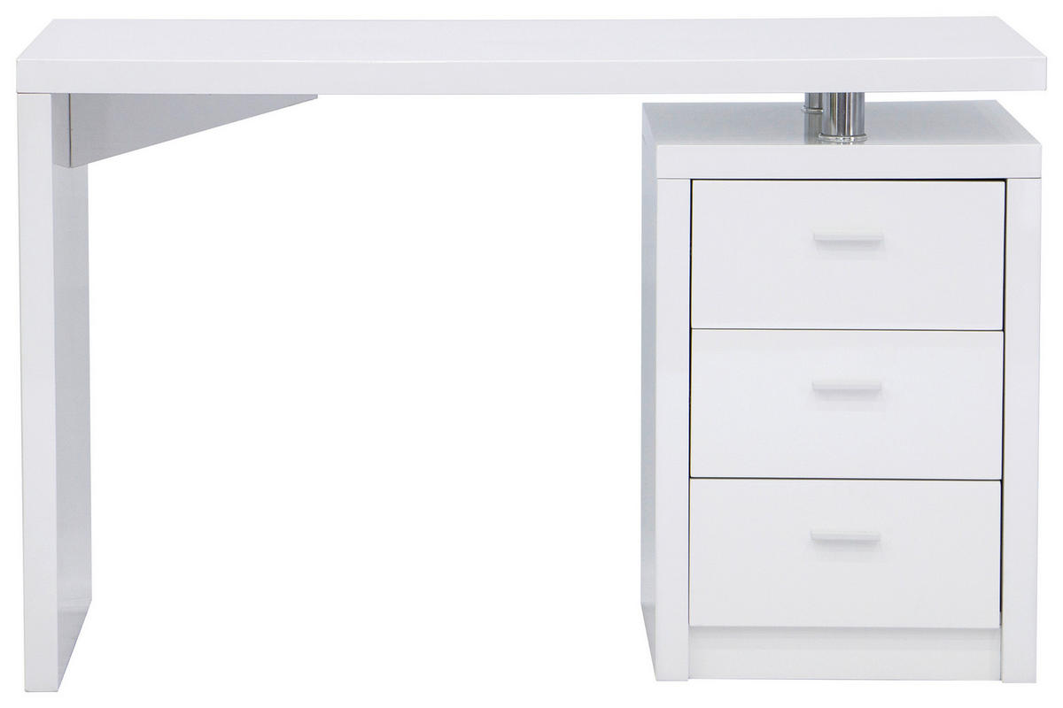 SCHREIBTISCH  in Weiss Hochglanz  - Weiss Hochglanz/Chromfarben, Modern, Holzwerkstoff/Metall (120/75/55cm) - MID.YOU