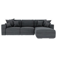 ECKSOFA in Cord Dunkelgrau  - Chromfarben/Dunkelgrau, Konventionell, Kunststoff/Textil (293/195cm) - MID.YOU