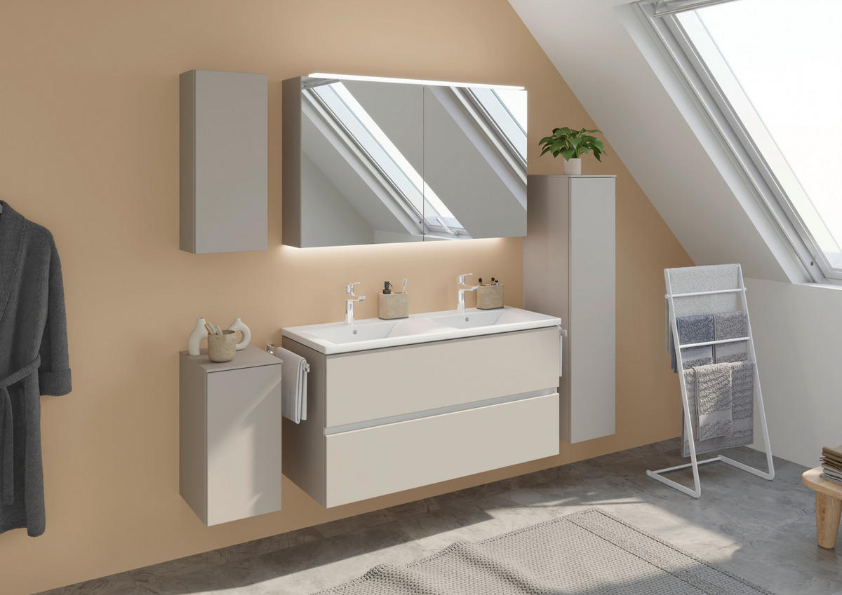 BADEZIMMER 3-teilig  in 121 cm  - Beigebraun/Weiß, MODERN, Glas/Keramik (121cm) - Celina Home