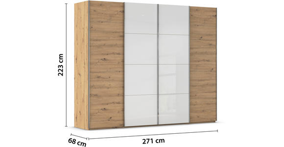 SCHWEBETÜRENSCHRANK 271/223/68 cm 4-türig Weiß, Eiche Artisan  - Chromfarben/Weiß, KONVENTIONELL, Glas/Holzwerkstoff (271/223/68cm) - Novel