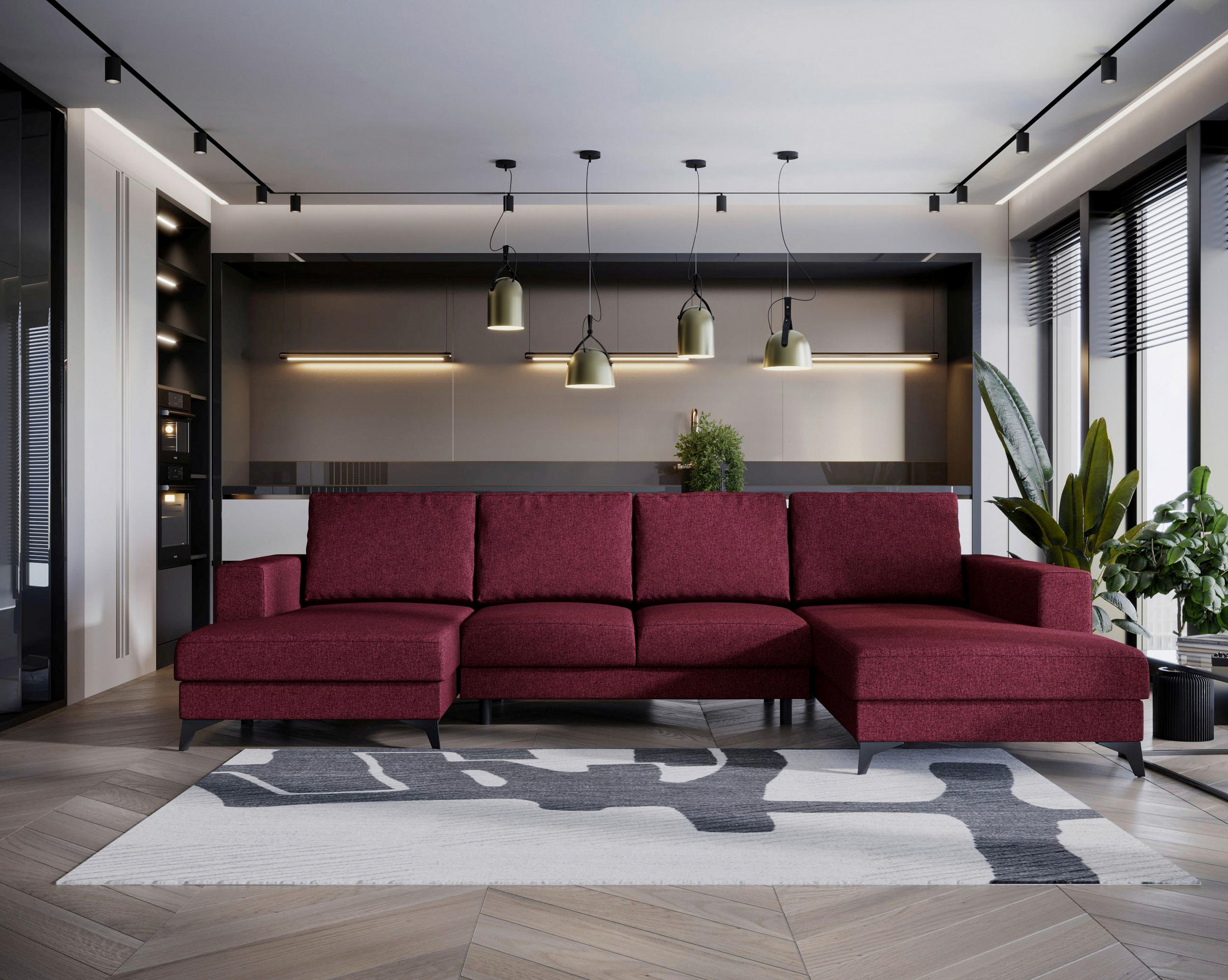 WOHNLANDSCHAFT in Flachgewebe Rot  - Rot/Schwarz, Design, Textil/Metall (156/339/190cm) - Livetastic