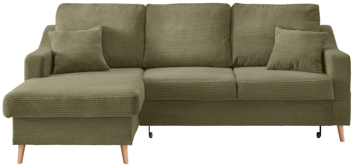 Ecksofa "VALENTINA" in Cord Olivgrün  - Naturfarben/Olivgrün, Design, Holz/Textil (150/228cm) - P & B