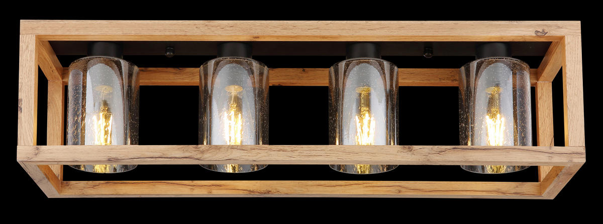 DECKENLEUCHTE 74,5/20/22,5 cm  - Dunkelbraun/Schwarz, Natur, Glas/Holzwerkstoff (74,5/20/22,5cm) - Globo