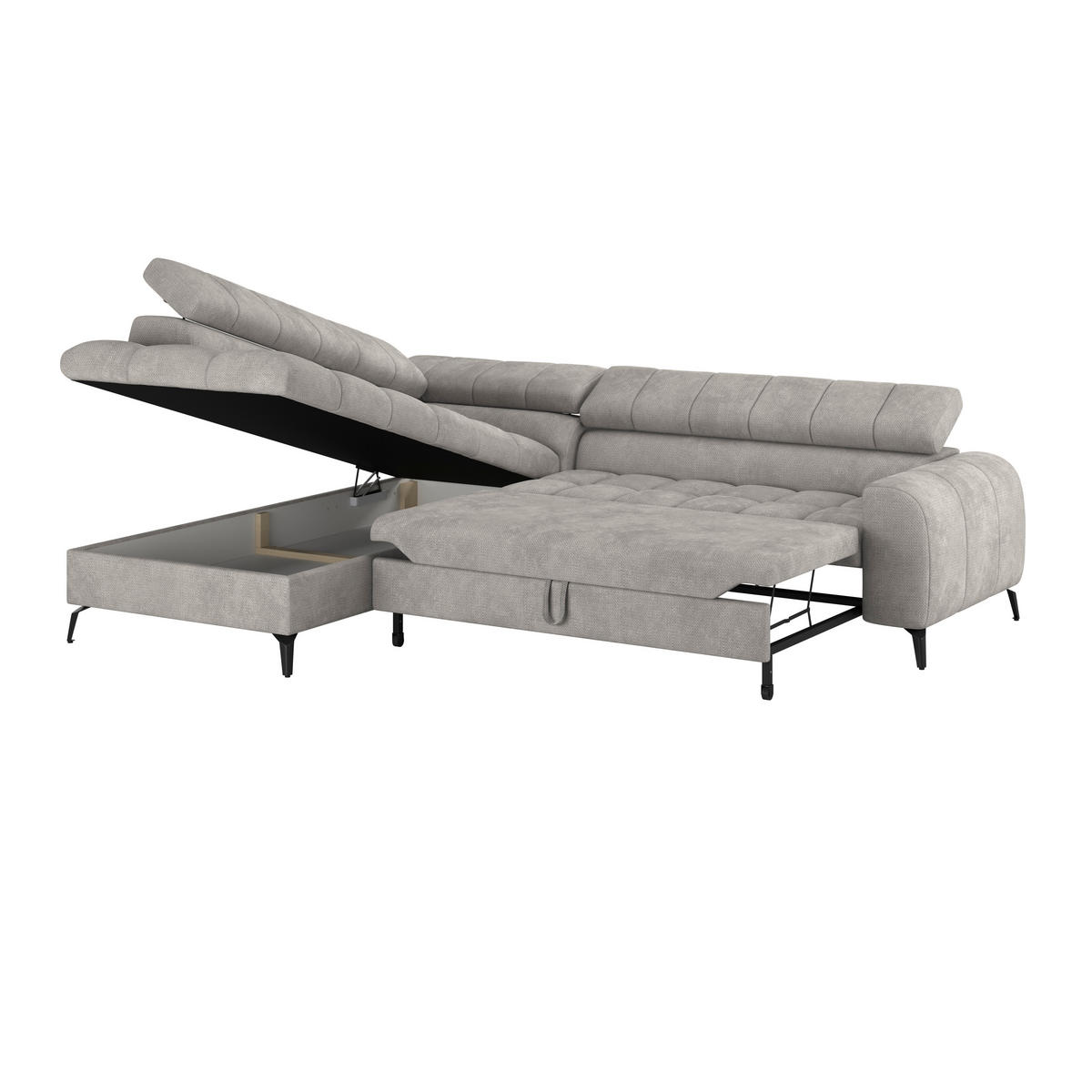 ECKSOFA VOLF Hellgrau Flachgewebe  - Hellgrau/Schwarz, Trend, Kunststoff/Textil (203/261cm) - Livetastic