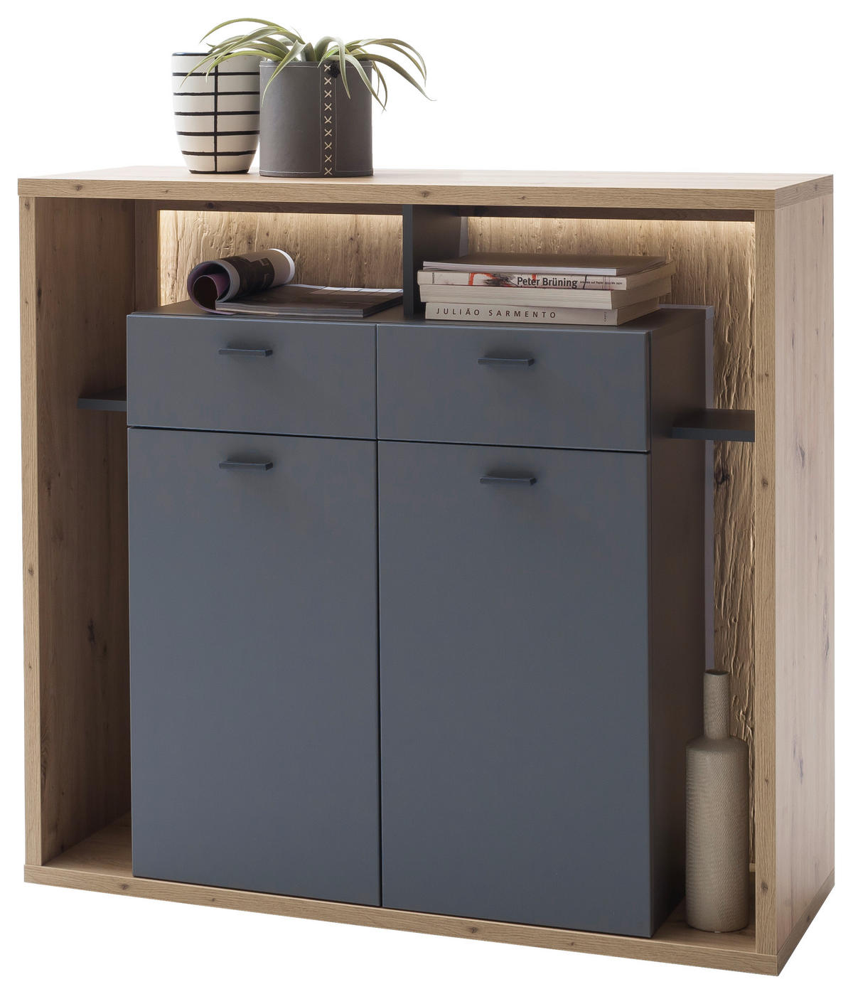 HIGHBOARD Colombo  in 115/108/40 cm  - Eichefarben/Grau, Design, Holzwerkstoff/Metall (115/108/40cm) - MID.YOU