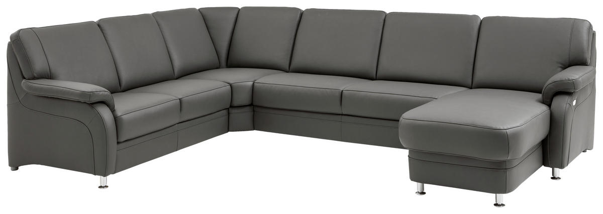 WOHNLANDSCHAFT in Echtleder Anthrazit  - Anthrazit/Alufarben, Konventionell, Leder/Metall (239/329/165cm) - Beldomo Premium