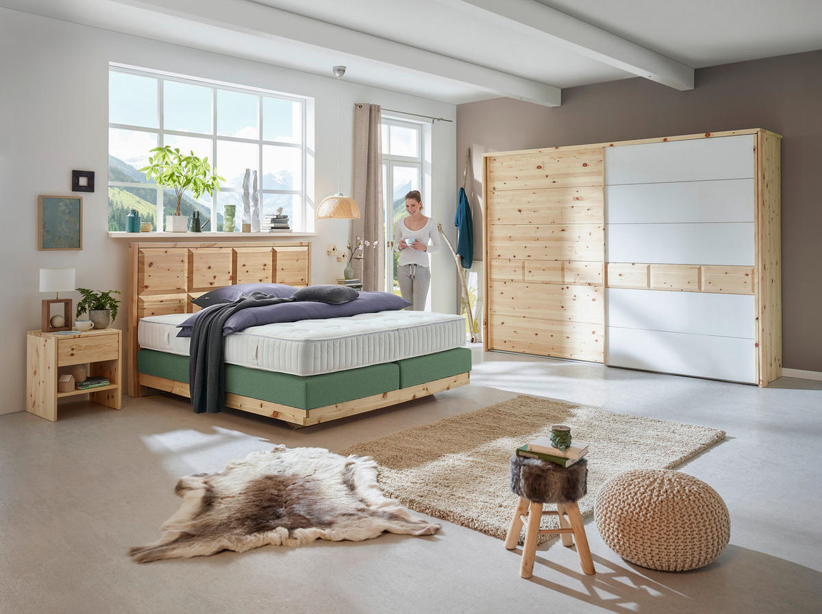 BOXSPRINGBETT 180/200 cm  Grün, Zirbelkieferfarben  - Zirbelkieferfarben/Grün, Natur, Holz/Textil (180/200cm) - Valnatura