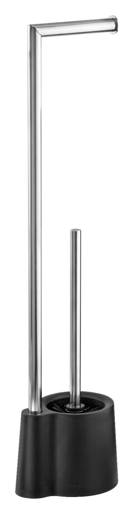 WC-BÜRSTENKOMBINATION in Metall, Kunststoff  Kunststoff   - Chromfarben/Schwarz, Basics, Kunststoff/Metall (13/66,5/16cm) - Wenko