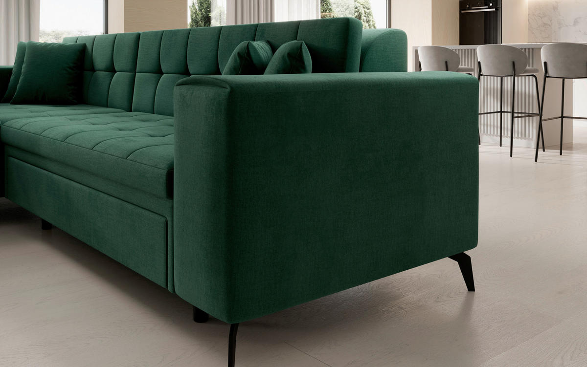 ECKSOFA Grün Samt  - Chromfarben/Grün, Design, Kunststoff/Textil (196/292cm) - MID.YOU