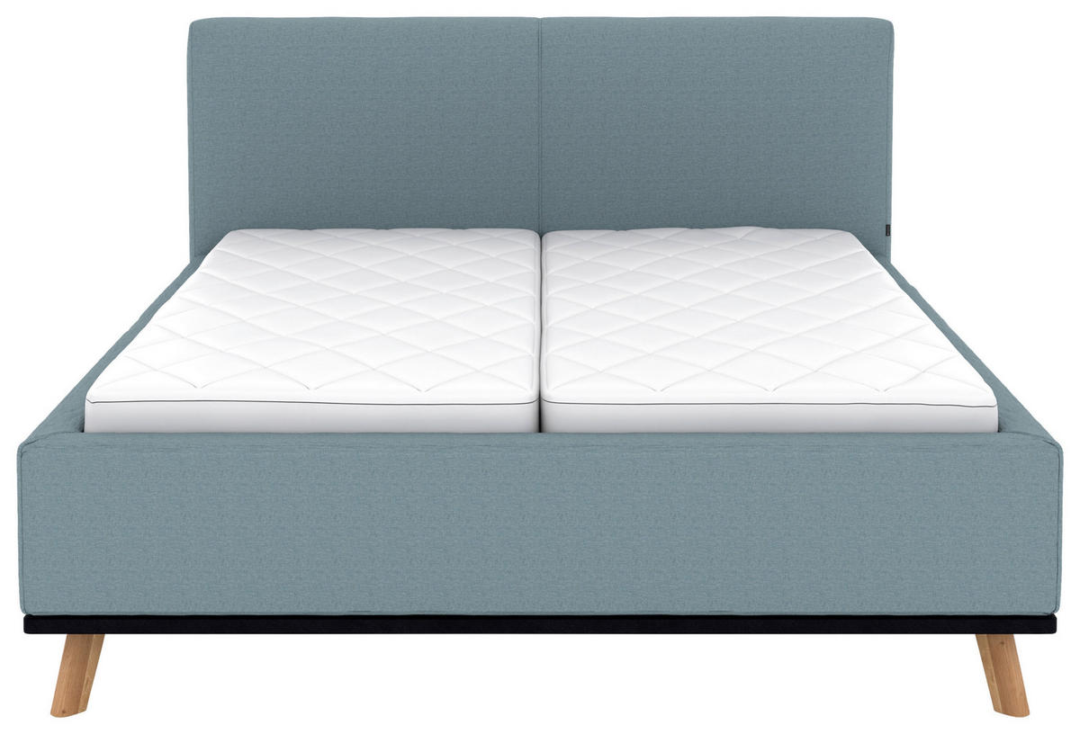 POLSTERBETT Matratze, Lattenrost, Bettkasten 180/200 cm  in Blau  - Blau/Eichefarben, Design, Holz/Textil (180/200cm) - Musterring