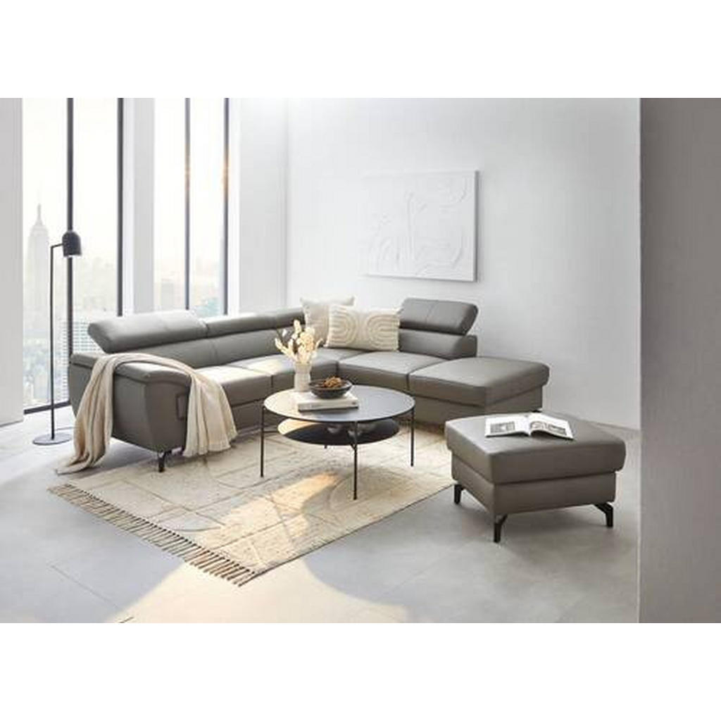 Thumbnail - Celina Home Ecksofa, Schlamm, Leder, Echtleder, Rindleder, 5-Sitzer, Ottomane links, L-Form, 256x220 cm, Made in EU, Fuß...