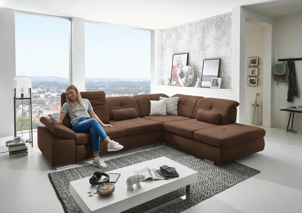 ECKSOFA  in Mikrofaser Haselnussfarben  312/260 cm  - Chromfarben/Haselnussfarben, Design, Textil/Metall (312/260cm) - Beldomo Style