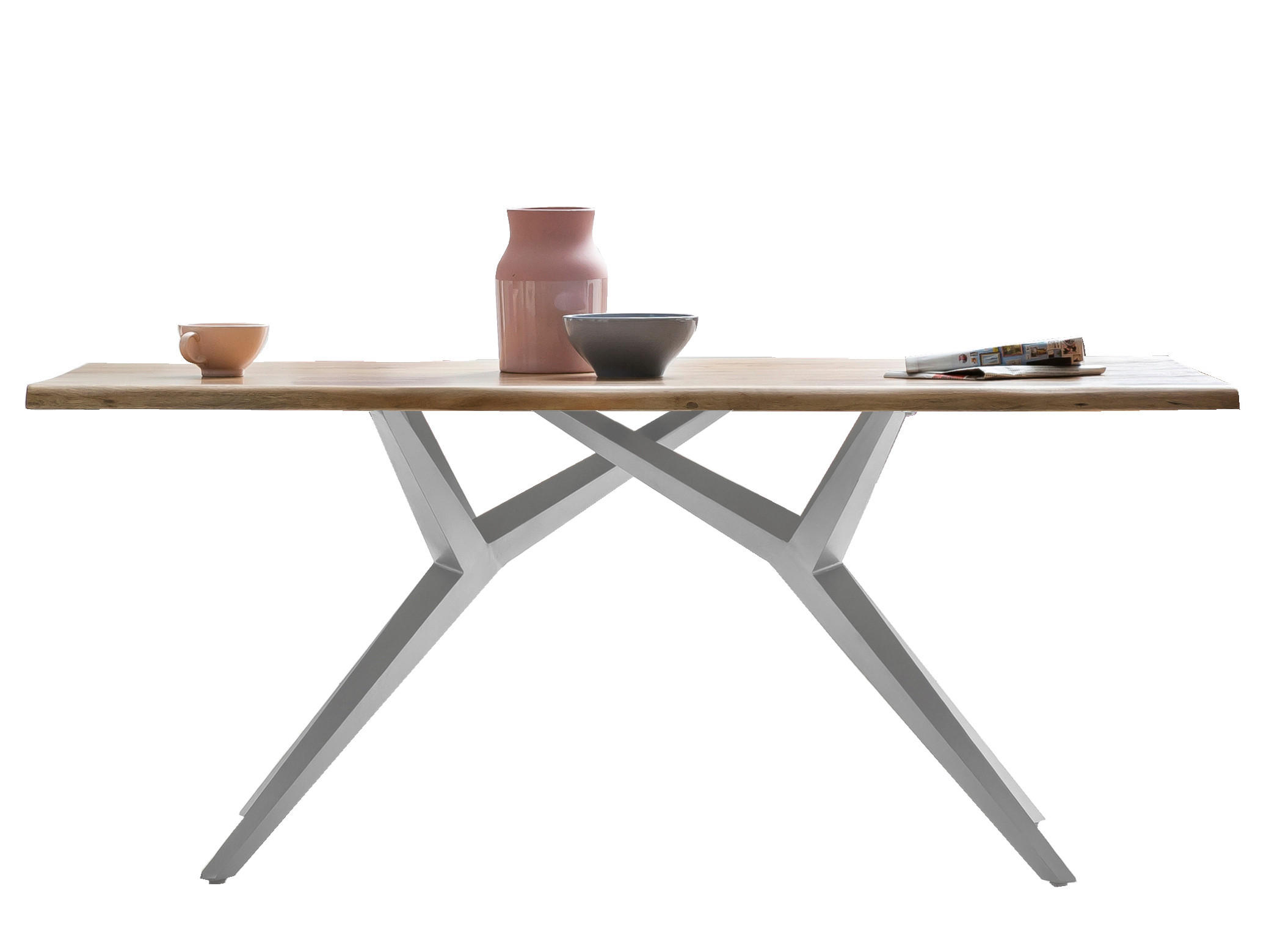ESSTISCH 200/100/78,5 cm Echtholz  Holz, Metall rechteckig Naturfarben, Silberfarben  - Silberfarben/Naturfarben, MODERN, Holz/Metall (200/100/78,5cm) - MID.YOU